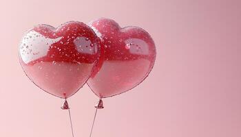 Red and pink heart shaped balloons floating with confetti on a clean background perfect for Valentines Day designs creating a sweet and festive atmosphere of love and happiness photo
