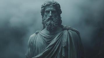 mármol estatua de Zeus el poderoso griego deidad desplegado con intrincado detalles reflejando su autoridad y prominencia en mitología ideal para clásico Arte y histórico temas foto