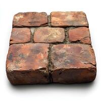 single red brick isolated on a white background with a subtle shadow showcasing its textured surface perfect for visuals related to construction industrial themes or building materials photo