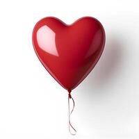 bright red heart shaped balloon floating and isolated on a white background with a soft shadow showcasing its romantic charm perfect for Valentines Day or love inspired visuals photo