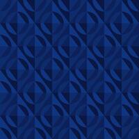 Mid-century modern inspired geometric pattern with interlocking circles and diamonds in shades of dark blue. Ideal for wallpapers, textiles, packaging, web backgrounds, or retro-themed design projects vector