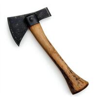 axe isolated on a white background with a soft shadow showcasing its sharp metal head and sturdy handle perfect for woodcutting outdoor tasks and tool themed visuals photo