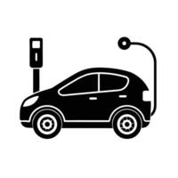 Electric car plugged into charger silhouette concept vector