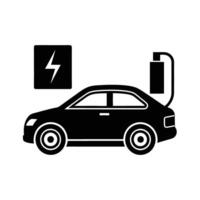 Electric car with battery charging silhouette on white background vector