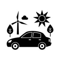 Electric car with green energy concept silhouette vector