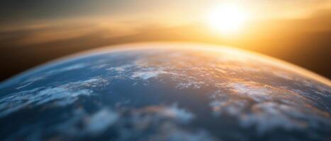 A breathtaking view of the Earth from space during sunrise, showcasing vibrant colors. photo
