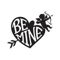 Heart-shaped Be Mine graphic with Cupid perfect for Valentines Day. vector