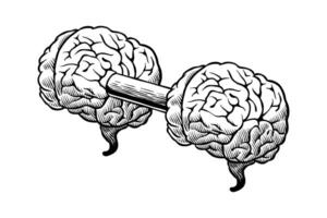 black and white illustration of a brain like a barbell vector