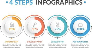 Infographic template with four round progress indicators, four steps infographics, workflow, process chart vector