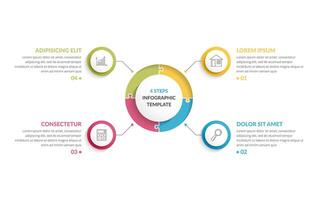 Circle infographic template with round puzzle with four steps or options, process chart, creative business infographics vector