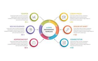 Circle infographic template with round puzzle with six steps or options, process chart, creative business infographics vector