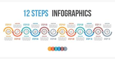 Infographic template with 12 steps or options, workflow, process diagram vector