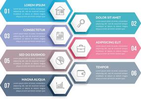 Infographic template with 7 color hexagons vector