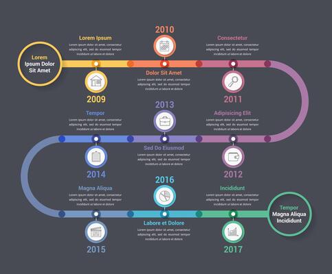 Timeline infographics template with curved line