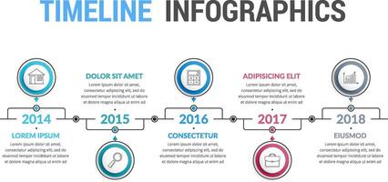 Timeline infographics template, linear style vector