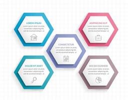 Infographic template with five hexagons with line icons, process chart vector
