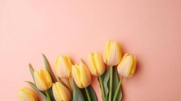 Top view spring flowers background, mother day background, blank space, floral art photo