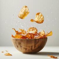 Potato chips snacks with salt, unhealthy food, food photo