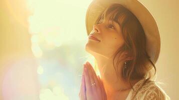 A beautiful woman praying to God, home photo