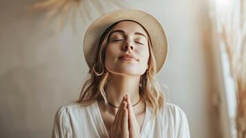 A beautiful woman praying to God, boho photo