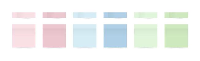 Set of square self adhesive stickers, short small paper adhesive tapes. Colored sticky note with shadows. Isolated realistic illustration on white background vector