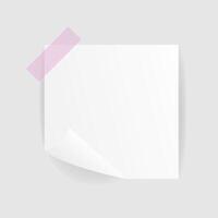 White square paper reminder, sticky note, to do list, realistic sticker with folded edge and color sticky tape. illustration with shadow vector