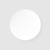 Round adhesive sticker with striped markings. White paper circle with shadows and realistic texture. Isolated illustration vector
