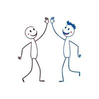 Happy Stick Figures High Five, Teamwork Concept vector
