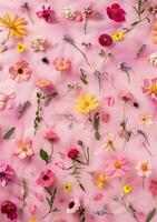 Top view spring flowers background, mother day background photo
