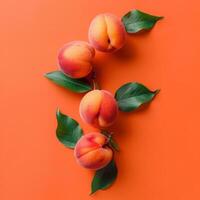 Top view summer fruits background, healthy food photo, peach photo