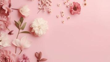 Top view spring flowers background, mother day background, blank space, easter art photo