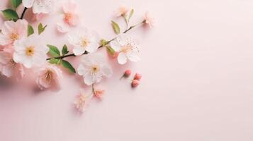 Top view spring flowers background, mother day background, blank space, spring flowers photo