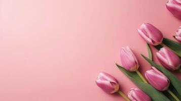 Top view spring flowers background, mother day background, blank space, specific flowers photo