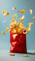 Potato chips snacks, unhealthy food, food photo, splash photo