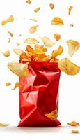 Potato chips snacks, unhealthy food, food photo, splash photo