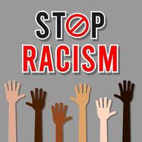 Stop racism sign with many hands and a stop sign vector