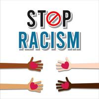 Stop racism poster with hands and heart vector