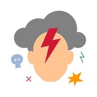 A head with red lightning and black cloud to represent burnout, stress, and angry vector