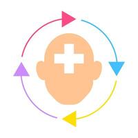 A head with big plus sign with colorful arrows to represent Mental illness recovering vector