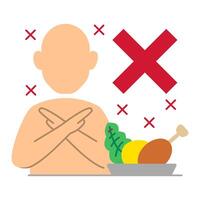 A man reject any food with X symbol to represent eating disorder vector