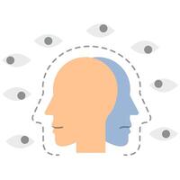 Two human head surrounding by many eyes to represent paranoia disorder vector