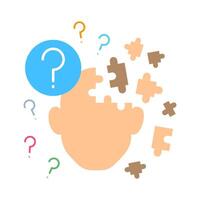 Head with multiple puzzle and question icons to represent dementia disorder vector