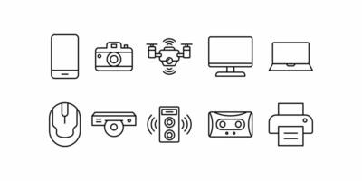 icon set Black line of various electronics can be used for technology blogs, educational materials, or graphic design projects needing tech elements. vector