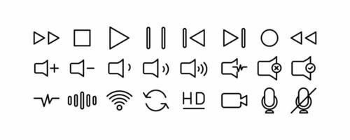 icon Set of media player and volume control symbols ideal for website, app, or print design related to audio, ,playback controls. vector