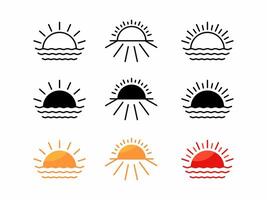 sunrise and sunset icons with 3 different style variants, suitable for nature and weather theme designs. vector