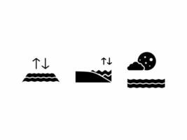 Three tide symbols representing rising, falling, and nighttime water levels. vector