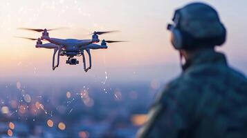 military drone operator wearing uniform operarting photo