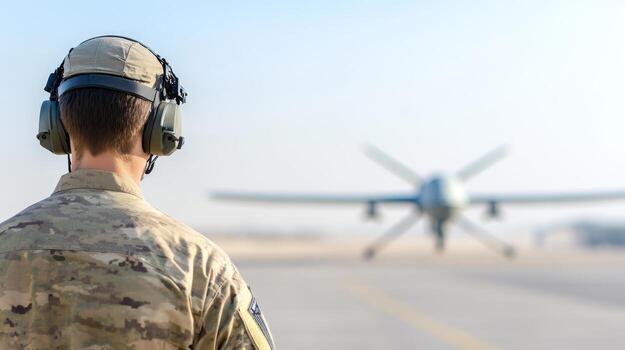 military drone operator, airport view photo