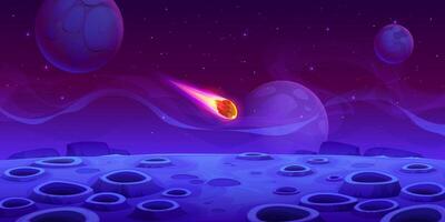 Space alien planet surface with falling asteroid vector