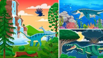 Prehistoric dinosaur and lizard characters collage vector